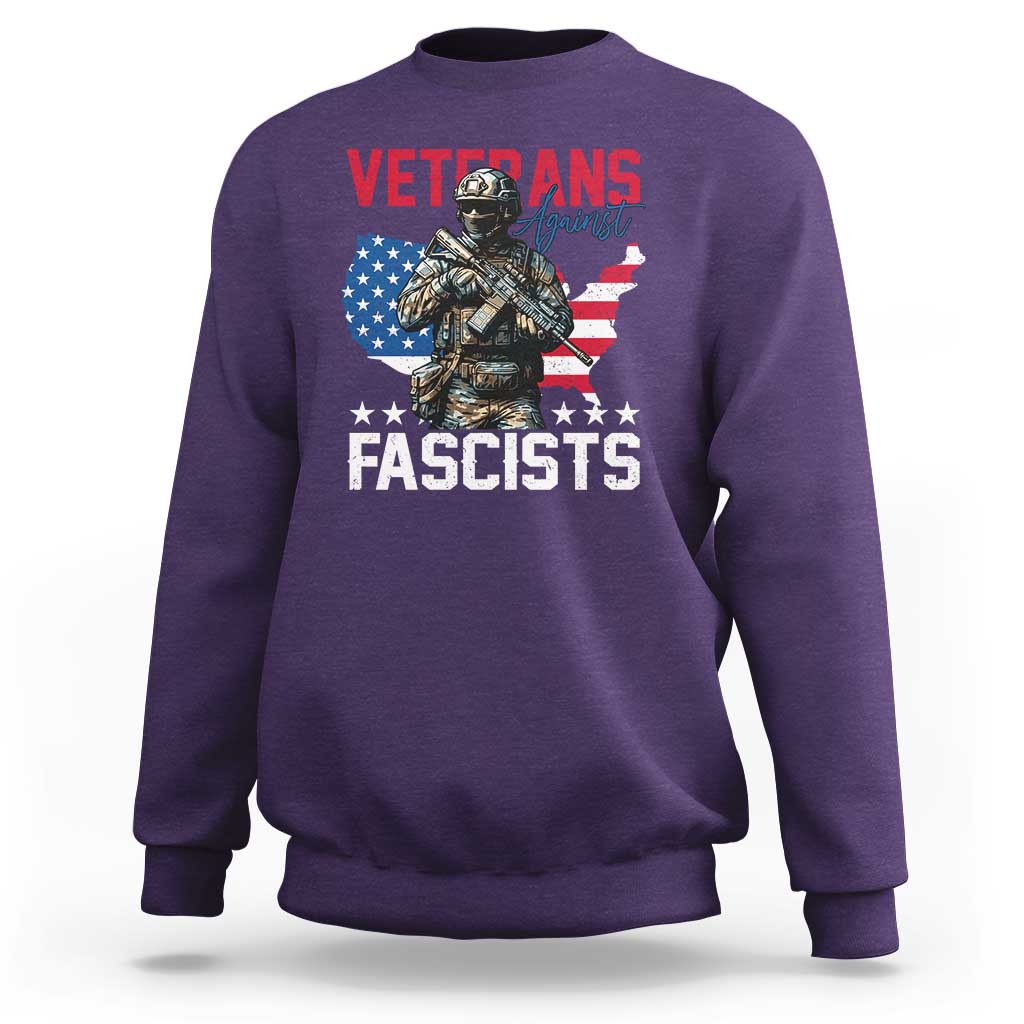 Veterans Against Fascists Sweatshirt Patriotic Soldier Vintage American Flag - Wonder Print Shop