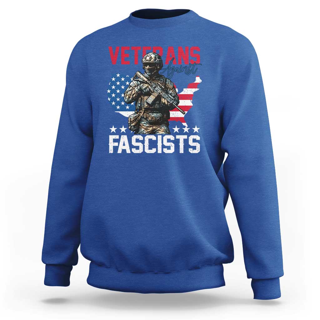 Veterans Against Fascists Sweatshirt Patriotic Soldier Vintage American Flag - Wonder Print Shop