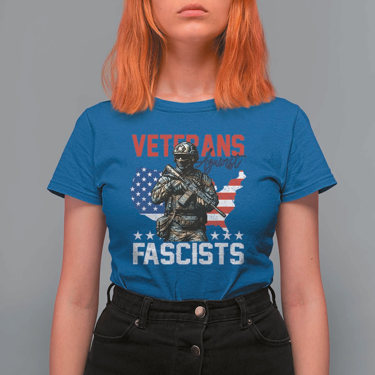 Veterans Against Fascists T Shirt For Women Patriotic Soldier Vintage American Flag - Wonder Print Shop