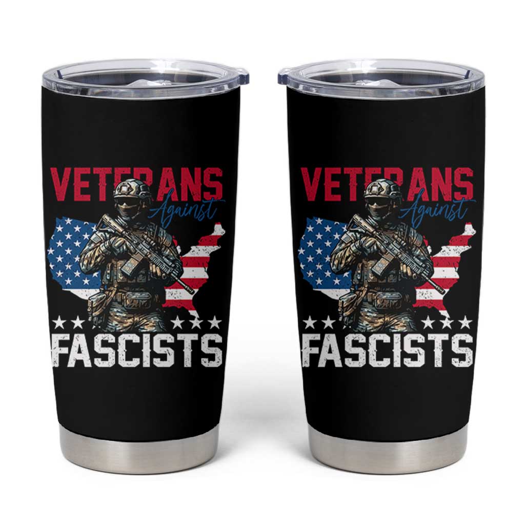 Veterans Against Fascists Tumbler Cup Patriotic Soldier Vintage American Flag - Wonder Print Shop