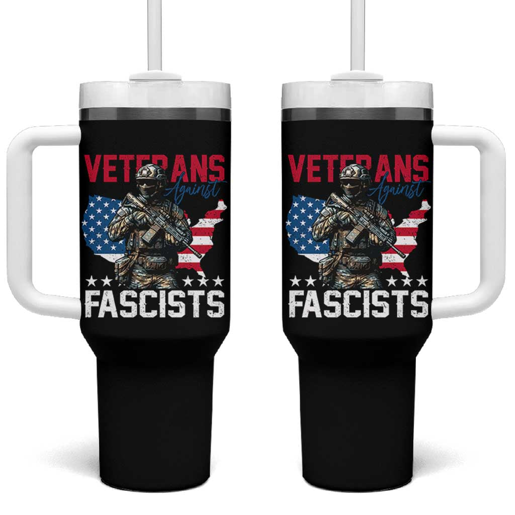 Veterans Against Fascists Tumbler With Handle Patriotic Soldier Vintage American Flag - Wonder Print Shop