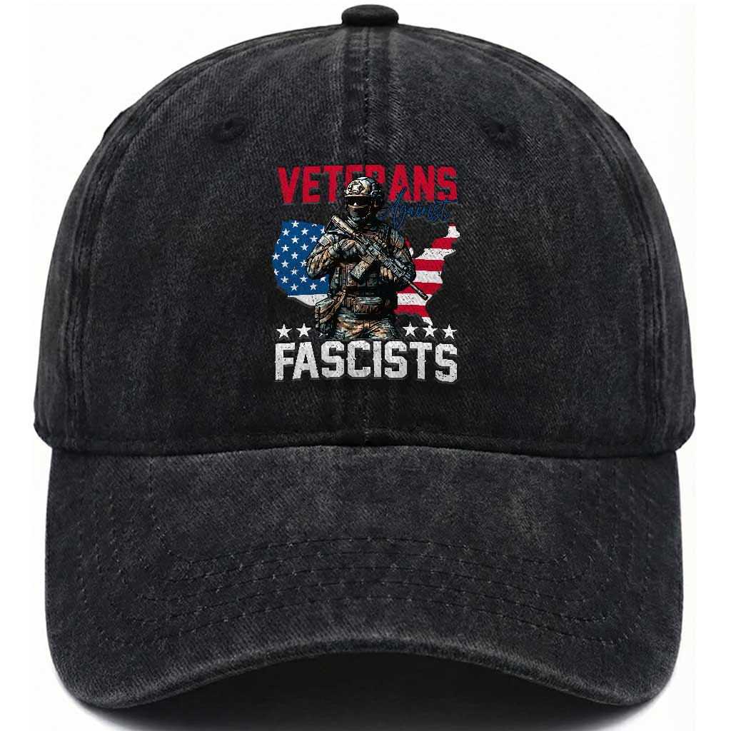 Veterans Against Fascists Washed Cotton Baseball Cap Patriotic Soldier Vintage American Flag