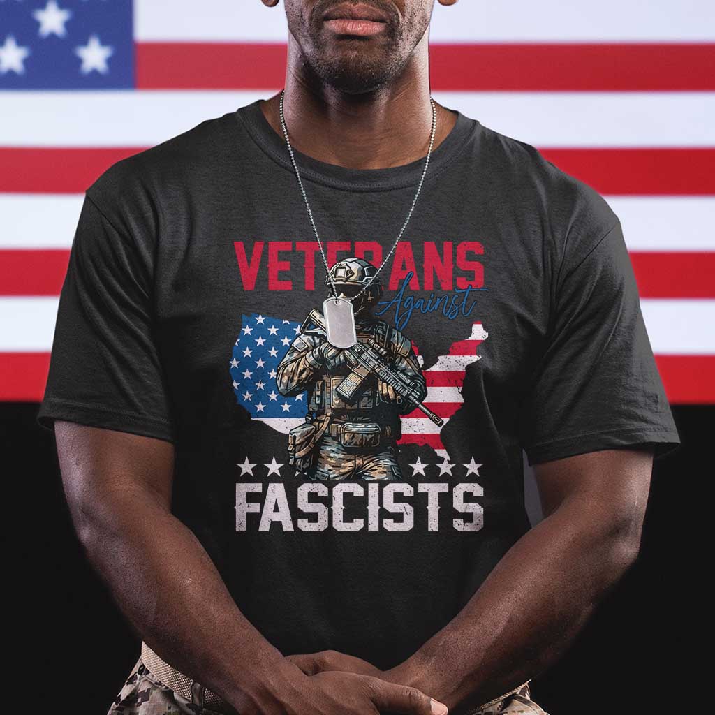 Veterans Against Fascists T Shirt Patriotic Soldier Vintage American Flag - Wonder Print Shop