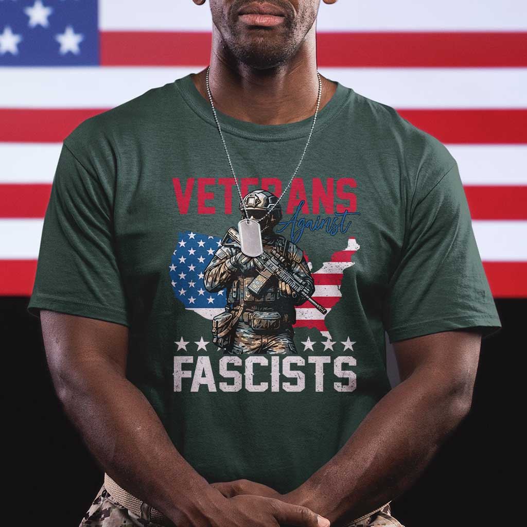 Veterans Against Fascists T Shirt Patriotic Soldier Vintage American Flag - Wonder Print Shop