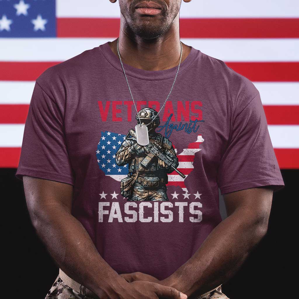 Veterans Against Fascists T Shirt Patriotic Soldier Vintage American Flag - Wonder Print Shop