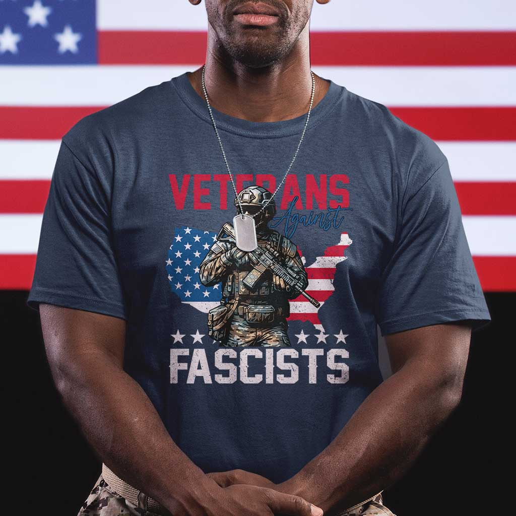 Veterans Against Fascists T Shirt Patriotic Soldier Vintage American Flag - Wonder Print Shop