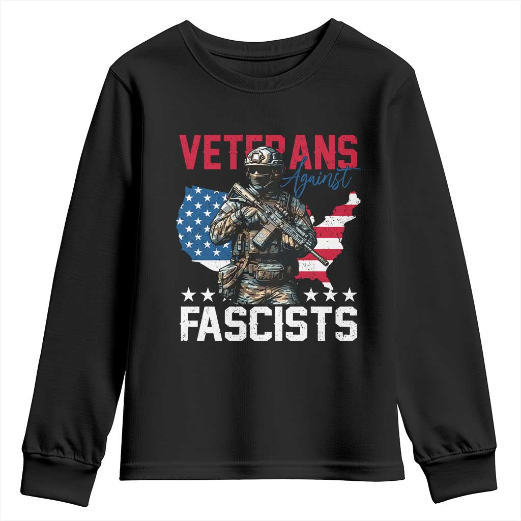 Veterans Against Fascists Youth Sweatshirt Patriotic Soldier Vintage American Flag - Wonder Print Shop