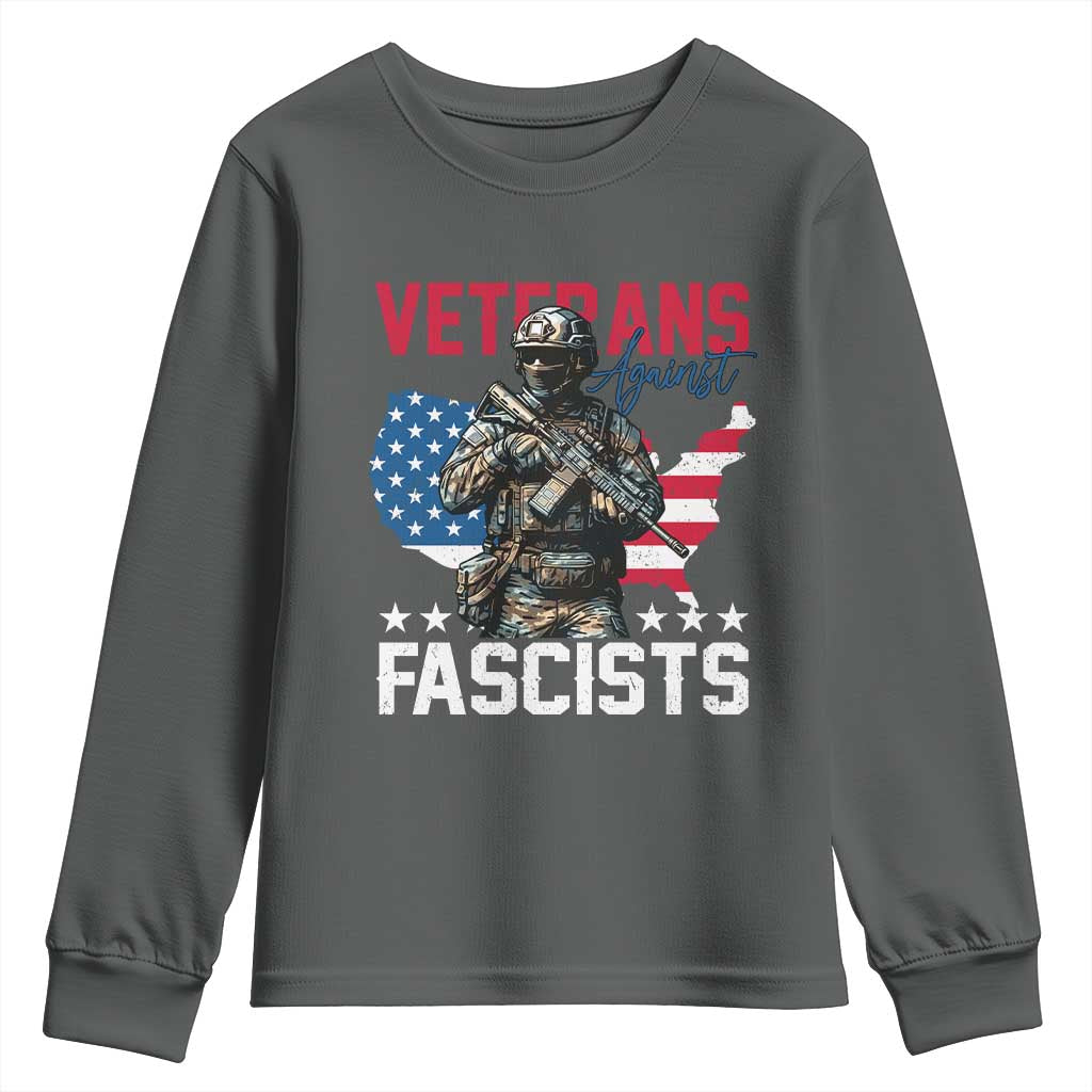 Veterans Against Fascists Youth Sweatshirt Patriotic Soldier Vintage American Flag - Wonder Print Shop
