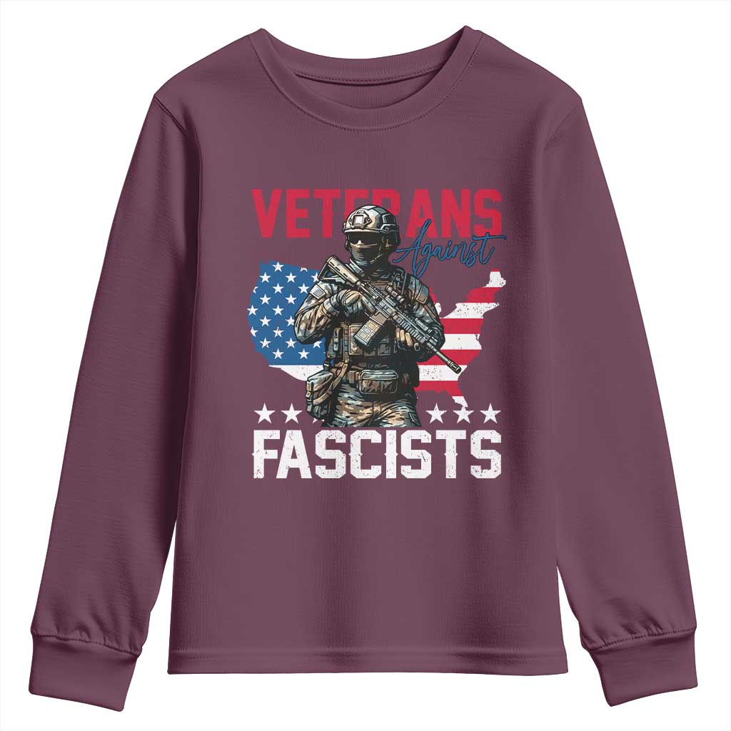 Veterans Against Fascists Youth Sweatshirt Patriotic Soldier Vintage American Flag - Wonder Print Shop