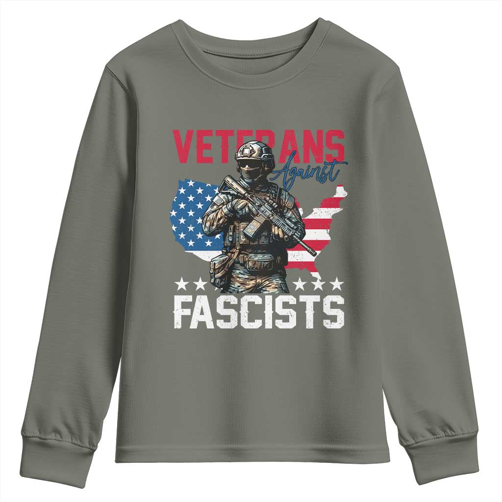 Veterans Against Fascists Youth Sweatshirt Patriotic Soldier Vintage American Flag - Wonder Print Shop