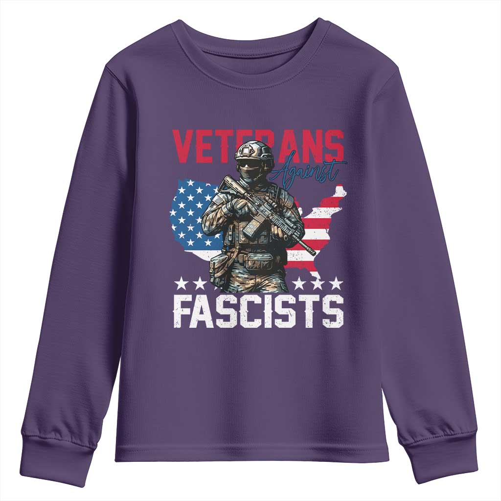 Veterans Against Fascists Youth Sweatshirt Patriotic Soldier Vintage American Flag - Wonder Print Shop