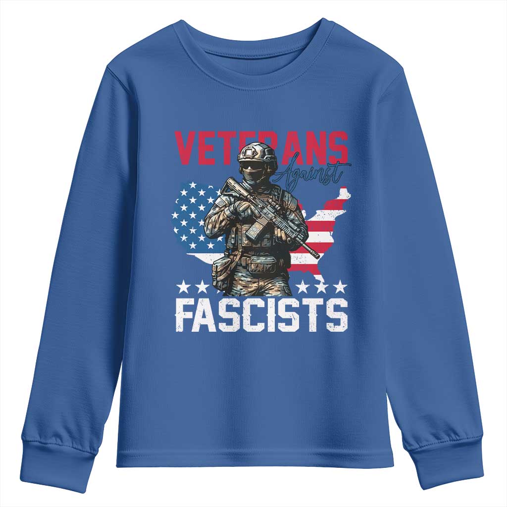 Veterans Against Fascists Youth Sweatshirt Patriotic Soldier Vintage American Flag - Wonder Print Shop