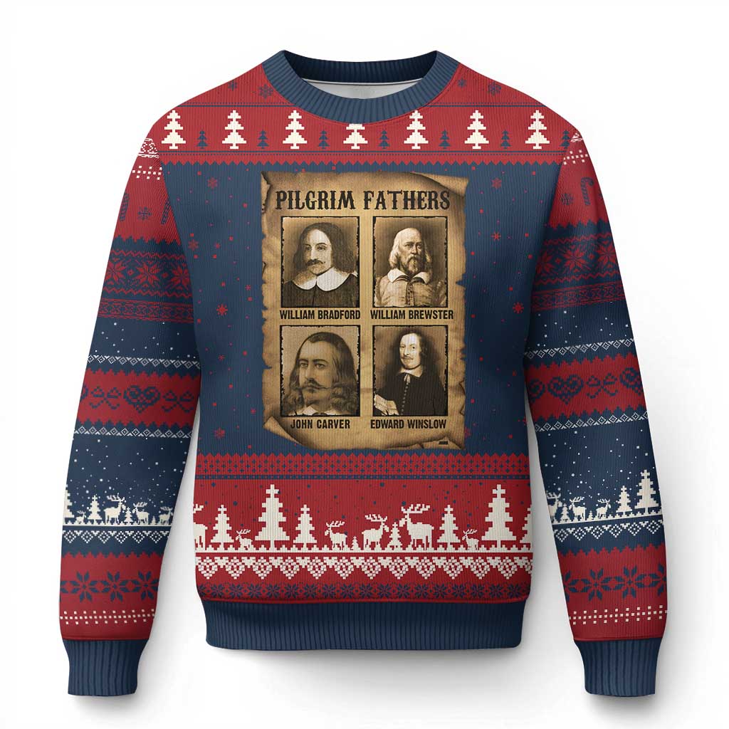 Thanksgiving Pilgrim Fathers Ugly Christmas Sweater Plymouth Colony Massachusetts History - Wonder Print Shop