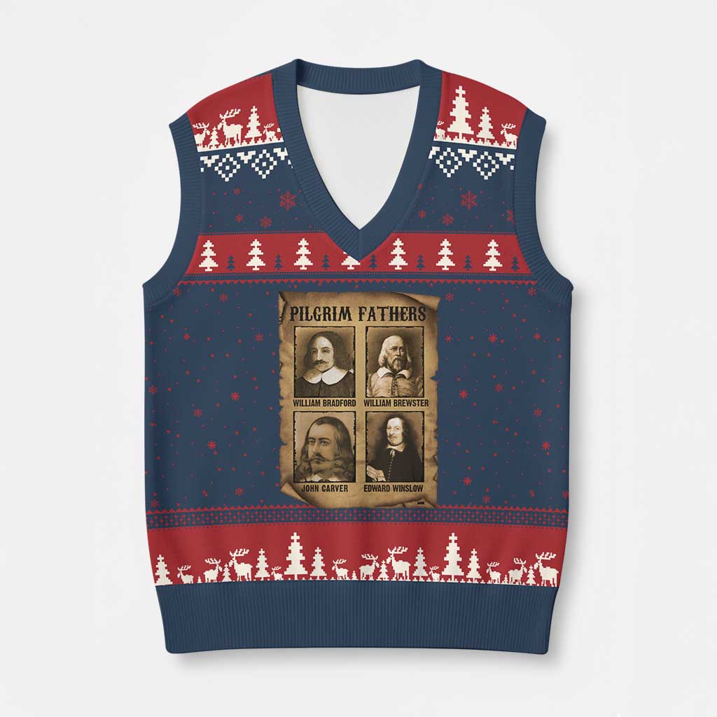 Thanksgiving Pilgrim Fathers V-Neck Knit Sweater Vest Plymouth Colony Massachusetts History - Wonder Print Shop
