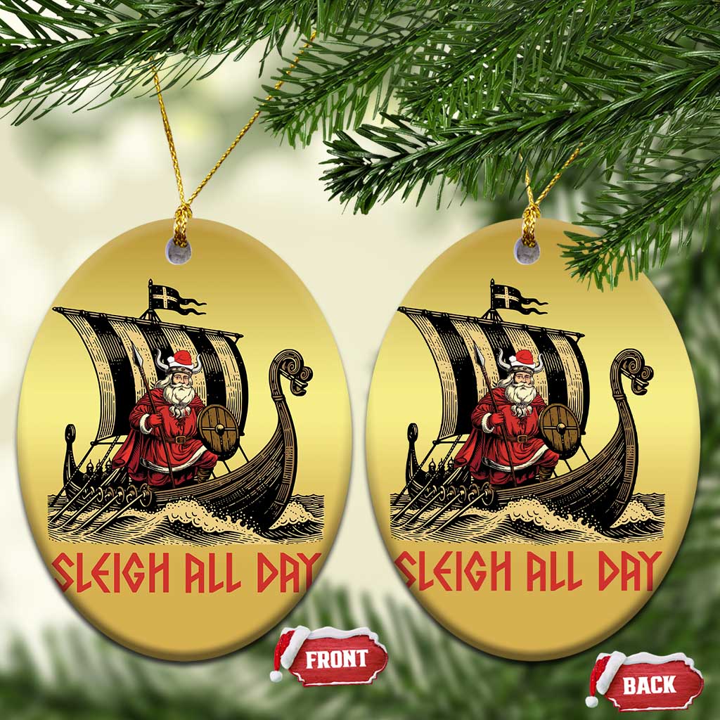 Funny Xmas Santa Viking Christmas Ornament Sleigh All Day Xmas Pagan Norse Longship - Wonder Print Shop