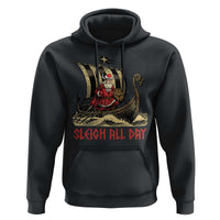 Funny Christmas Santa Viking Hoodie Sleigh All Day Xmas Pagan Norse Longship