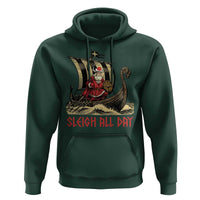 Funny Christmas Santa Viking Hoodie Sleigh All Day Xmas Pagan Norse Longship