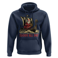 Funny Christmas Santa Viking Hoodie Sleigh All Day Xmas Pagan Norse Longship