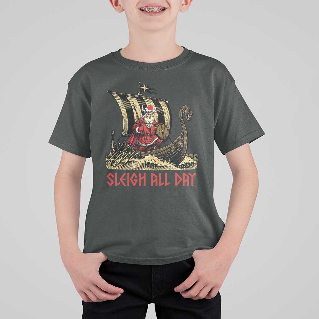 Funny Christmas Santa Viking T Shirt For Kid Sleigh All Day Xmas Pagan Norse Longship - Wonder Print Shop