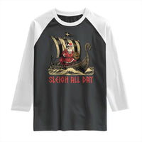 Funny Christmas Santa Viking Raglan Shirt Sleigh All Day Xmas Pagan Norse Longship - Wonder Print Shop