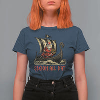 Funny Christmas Santa Viking T Shirt For Women Sleigh All Day Xmas Pagan Norse Longship - Wonder Print Shop