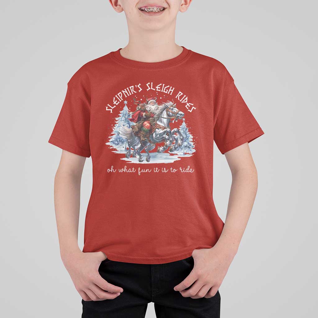 Funny Christmas Santa Viking T Shirt For Kid Sleipnir's Sleigh Rides Oh What Fun It Is To Ride - Wonder Print Shop