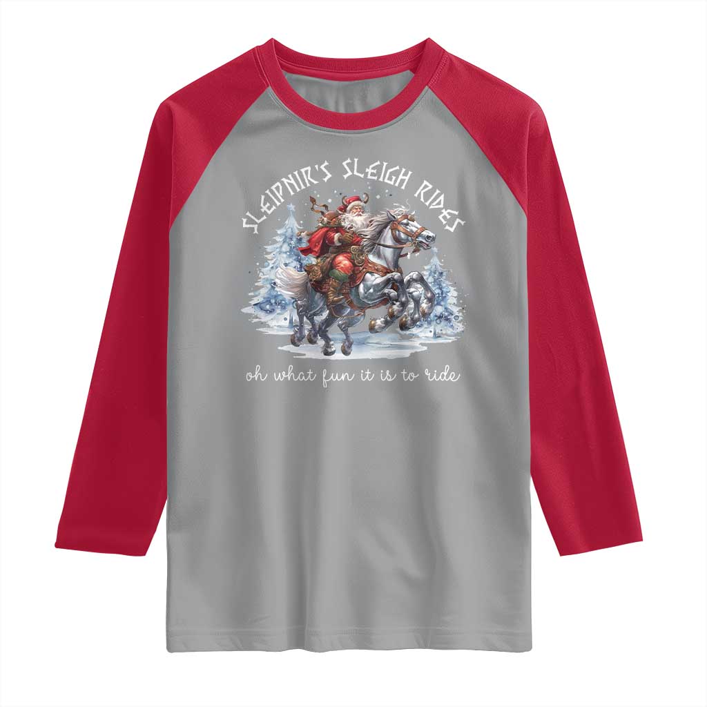 Funny Christmas Santa Viking Raglan Shirt Sleipnir's Sleigh Rides Oh What Fun It Is To Ride - Wonder Print Shop