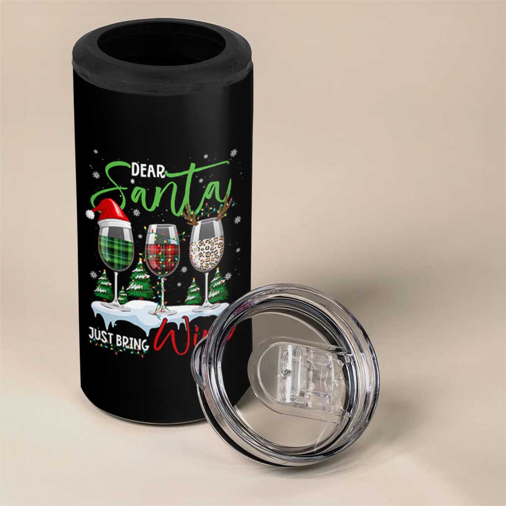 Funny Christmas Wine 4 in 1 Can Cooler Tumbler Dear Santa Just Bring Wine Winter Holiday - Wonder Print Shop