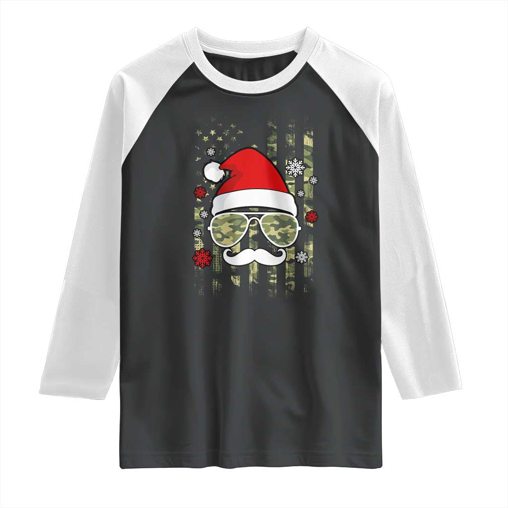 Funny Christmas Veteran Raglan Shirt Santa Hat Camo American Flag - Wonder Print Shop