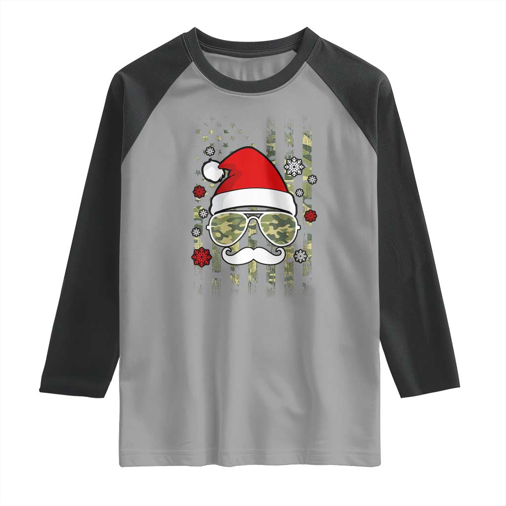 Funny Christmas Veteran Raglan Shirt Santa Hat Camo American Flag - Wonder Print Shop