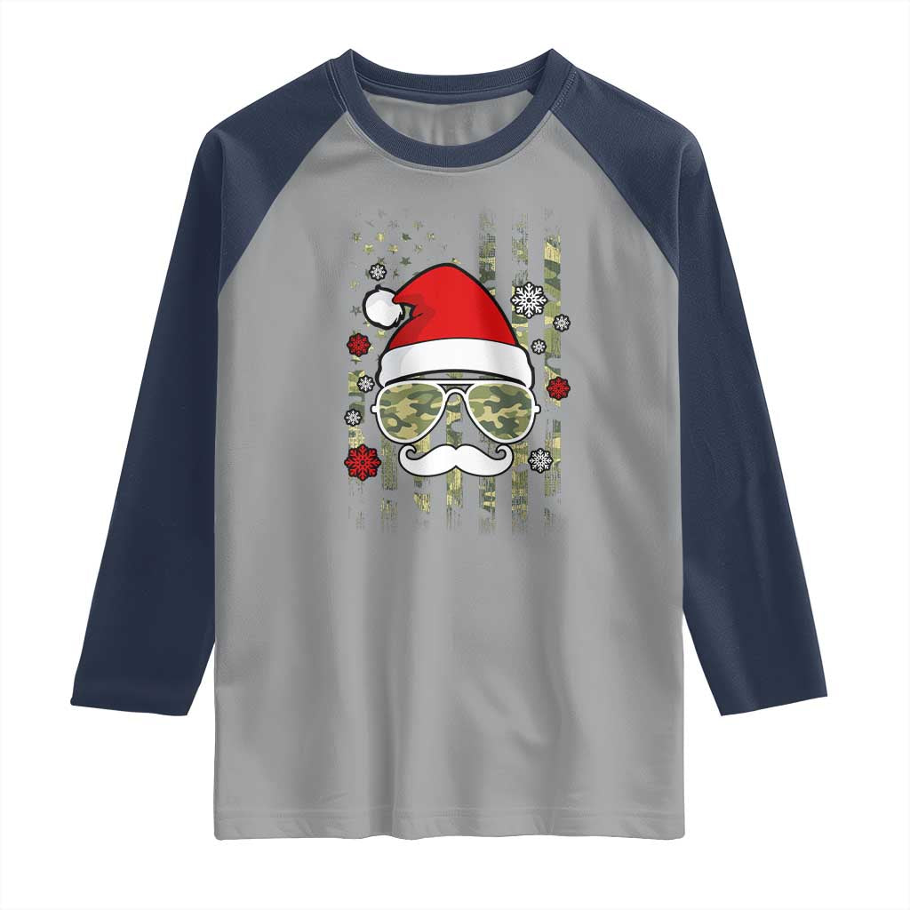 Funny Christmas Veteran Raglan Shirt Santa Hat Camo American Flag - Wonder Print Shop