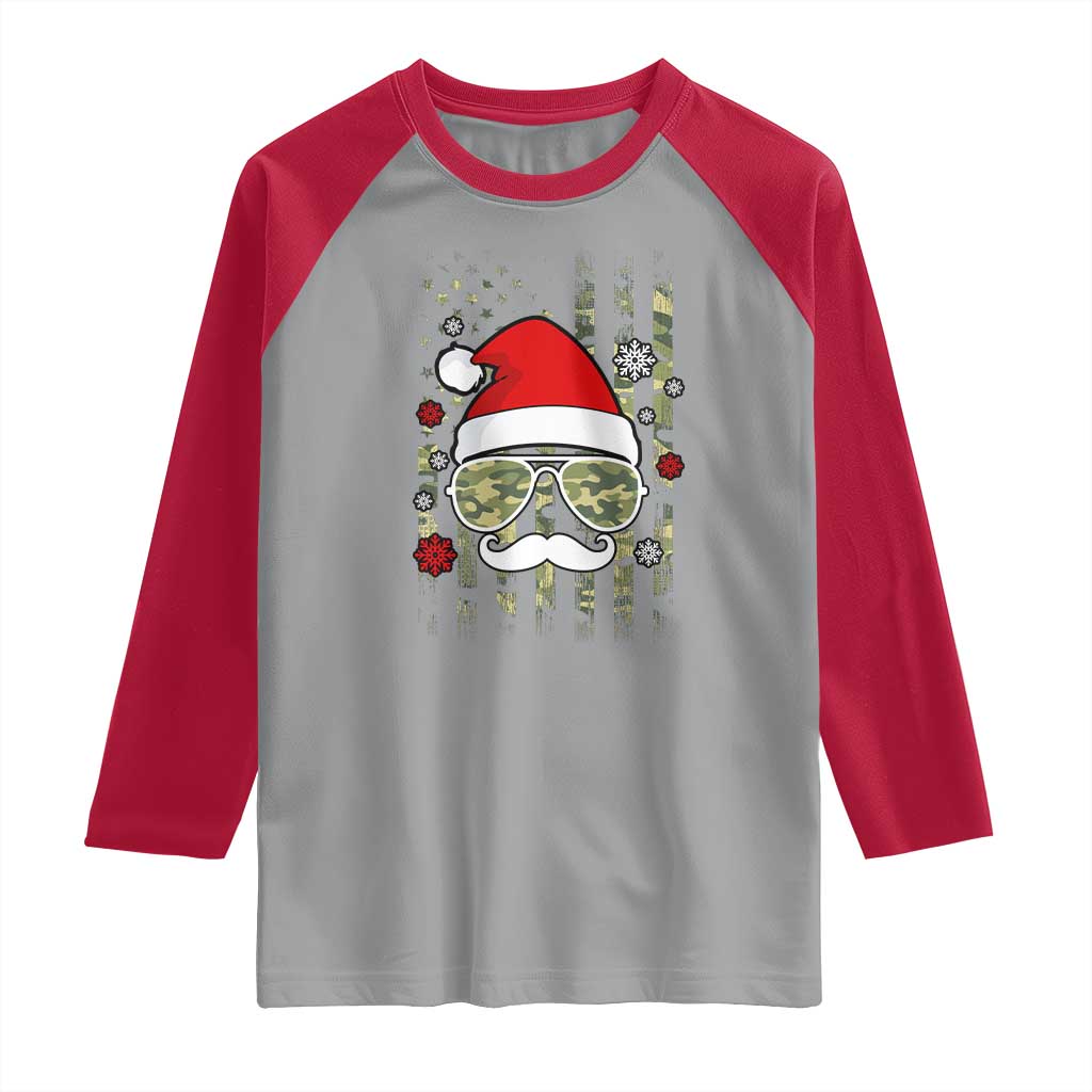 Funny Christmas Veteran Raglan Shirt Santa Hat Camo American Flag - Wonder Print Shop