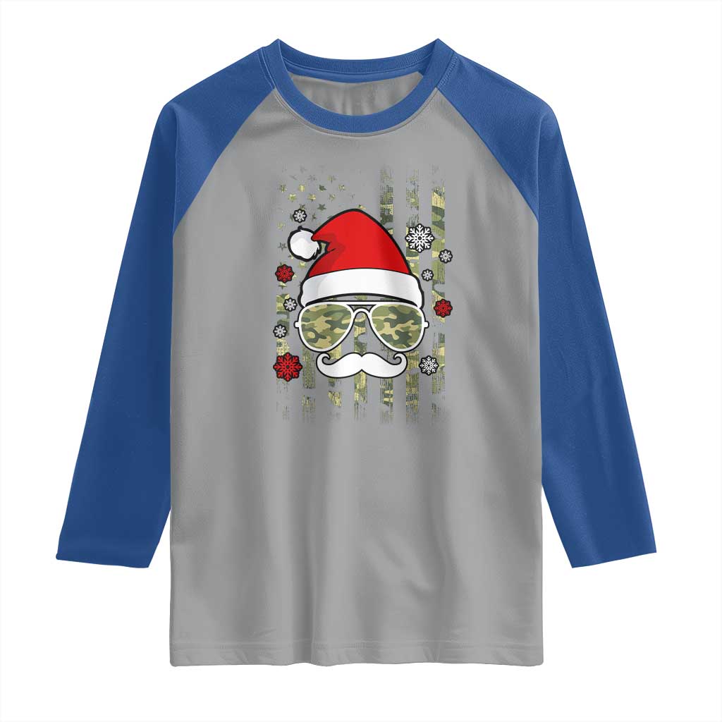 Funny Christmas Veteran Raglan Shirt Santa Hat Camo American Flag - Wonder Print Shop
