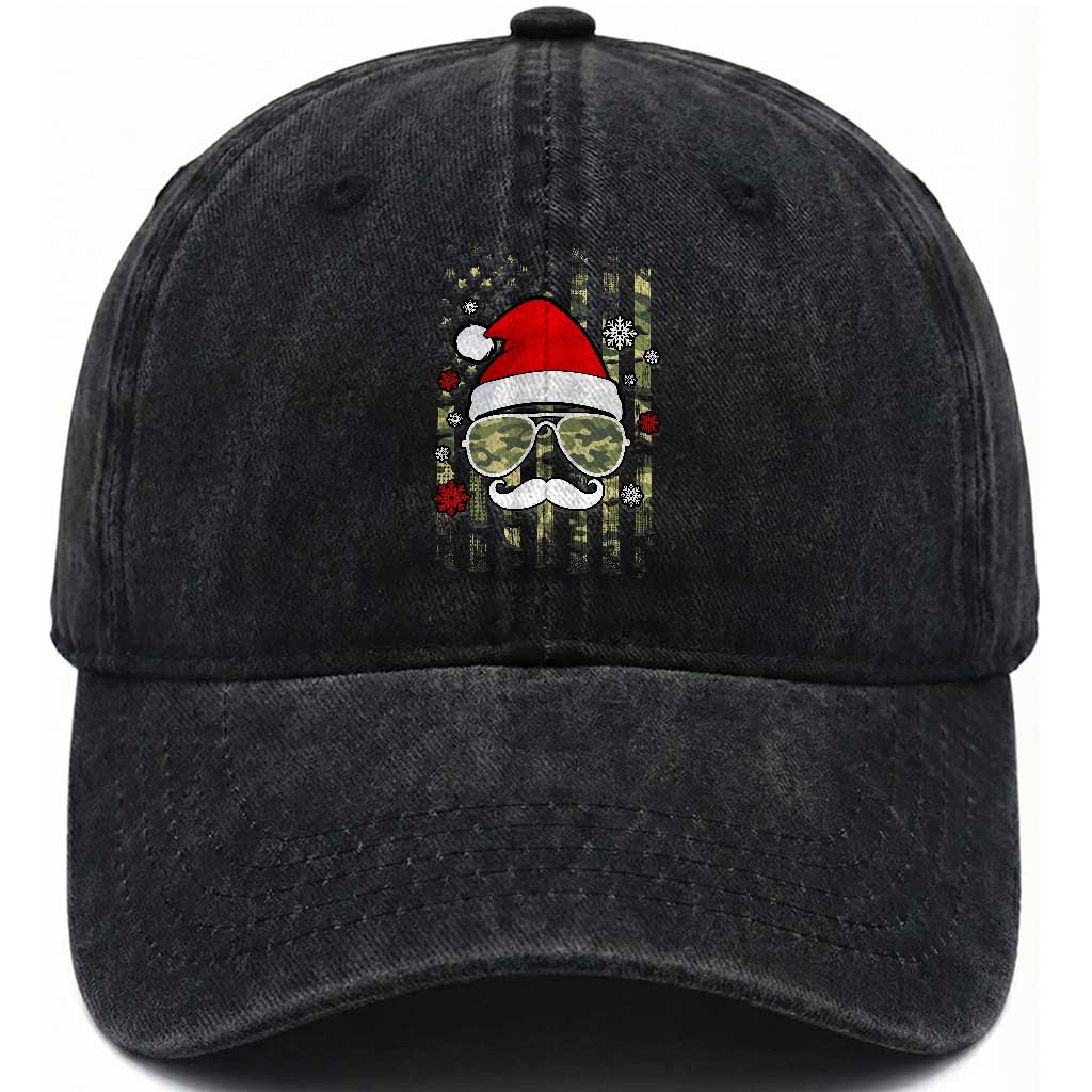 Funny Christmas Veteran Washed Cotton Baseball Cap Santa Hat Camo American Flag
