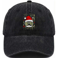 Funny Christmas Veteran Washed Cotton Baseball Cap Santa Hat Camo American Flag