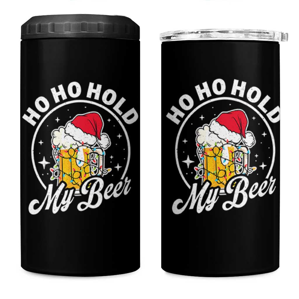 Funny Christmas Beers 4 in 1 Can Cooler Tumbler Ho Ho Hold My Beer Vintage Mug Santa Hat - Wonder Print Shop