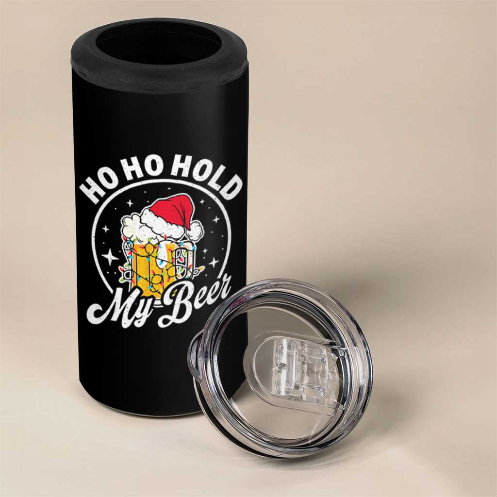 Funny Christmas Beers 4 in 1 Can Cooler Tumbler Ho Ho Hold My Beer Vintage Mug Santa Hat - Wonder Print Shop