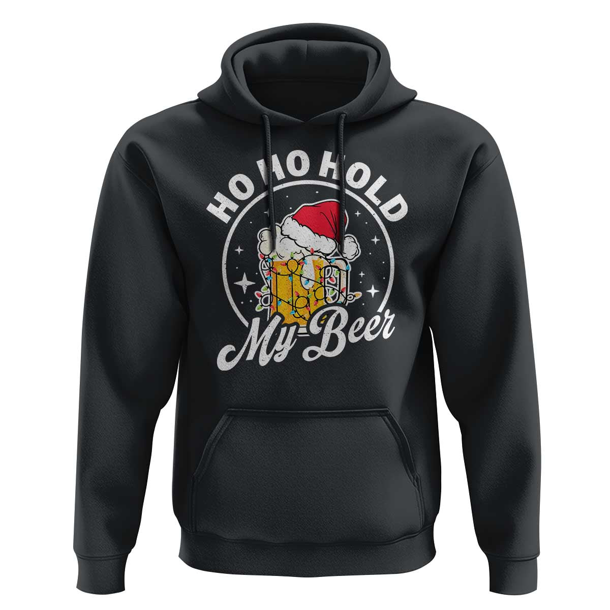 Funny Christmas Beers Hoodie Ho Ho Hold My Beer Vintage Mug Santa Hat