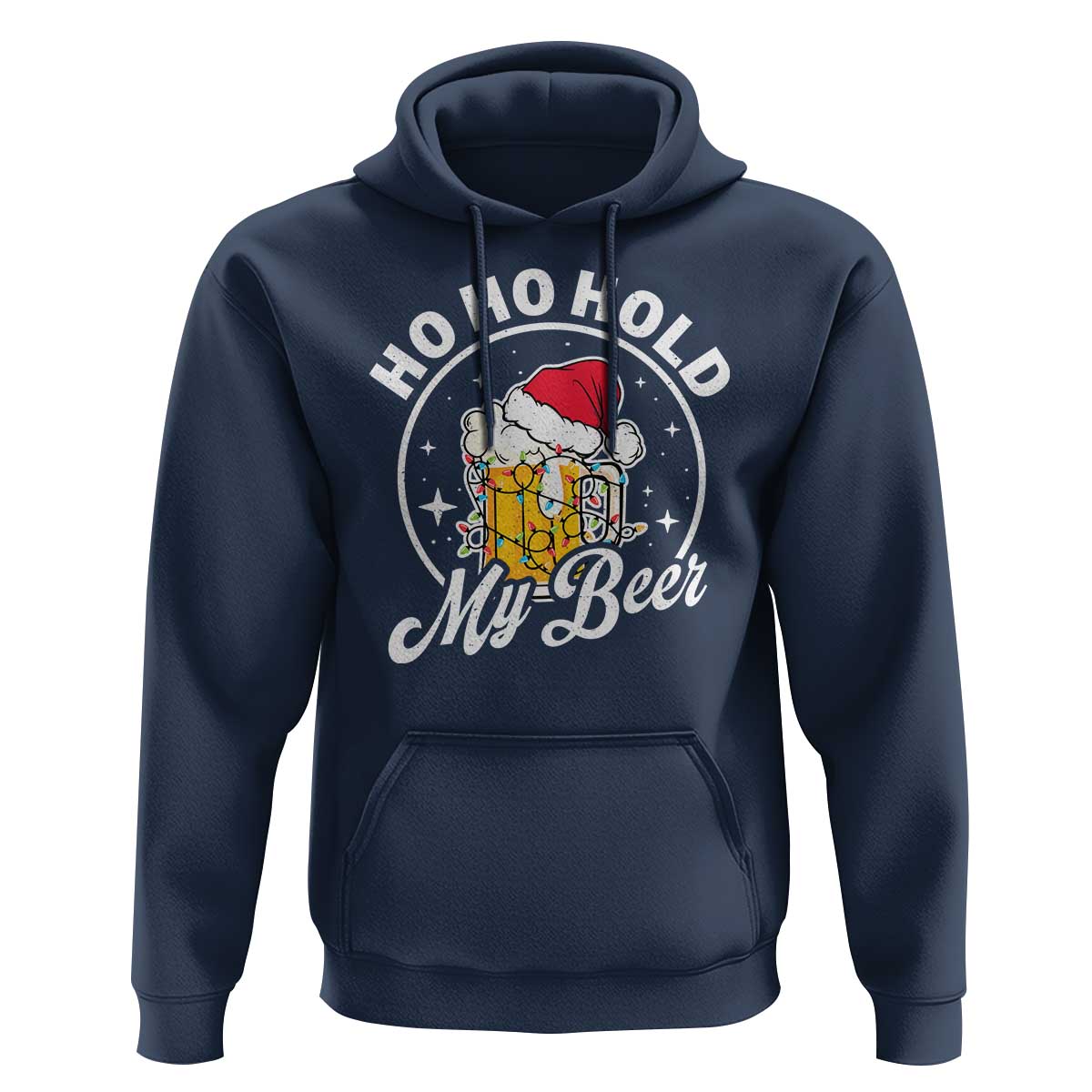 Funny Christmas Beers Hoodie Ho Ho Hold My Beer Vintage Mug Santa Hat