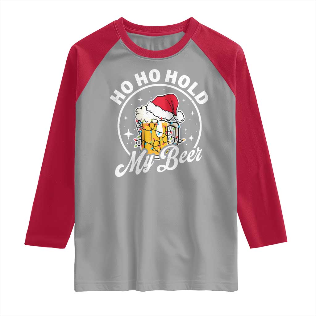 Funny Christmas Beers Raglan Shirt Ho Ho Hold My Beer Vintage Mug Santa Hat - Wonder Print Shop