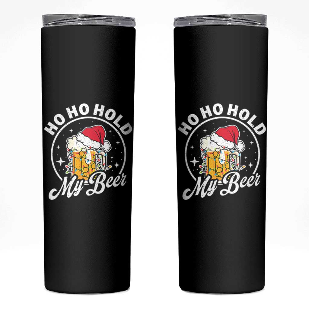 Funny Christmas Beers Skinny Tumbler Ho Ho Hold My Beer Vintage Mug Santa Hat - Wonder Print Shop
