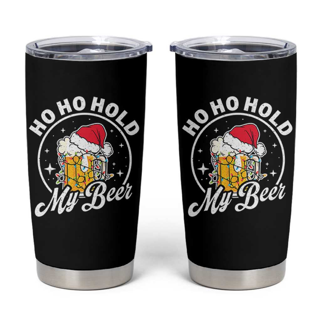 Funny Christmas Beers Tumbler Cup Ho Ho Hold My Beer Vintage Mug Santa Hat - Wonder Print Shop