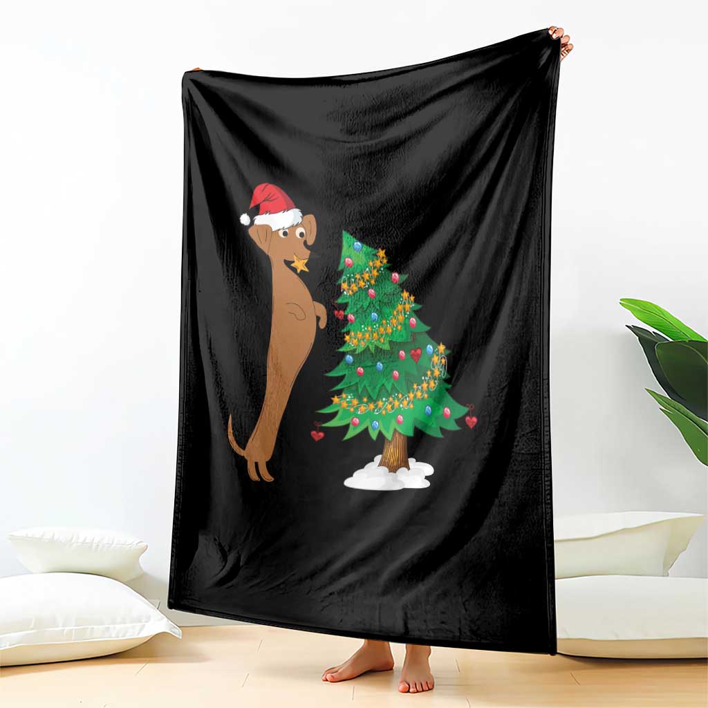 Funny Christmas Wiener Dog Throw Blanket Decorations Xmas Tree - Wonder Print Shop