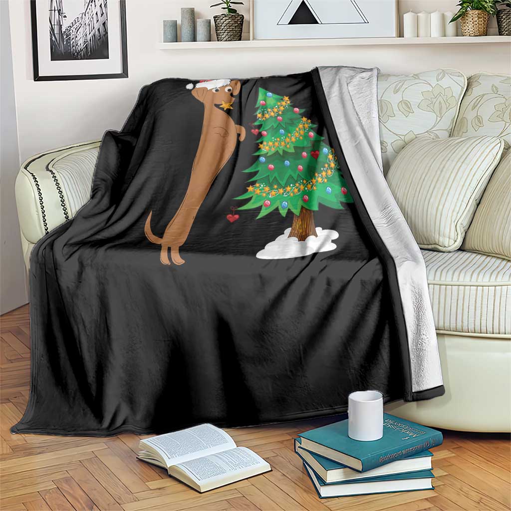 Funny Christmas Wiener Dog Throw Blanket Decorations Xmas Tree - Wonder Print Shop