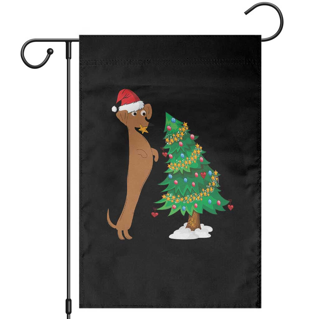Funny Christmas Wiener Dog Garden Flag Decorations Xmas Tree - Wonder Print Shop