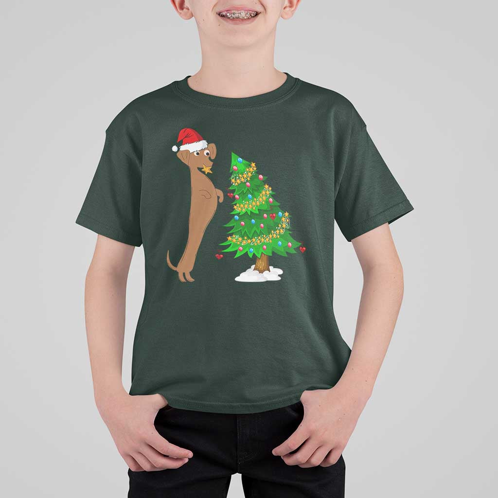 Funny Christmas Wiener Dog T Shirt For Kid Decorations Xmas Tree - Wonder Print Shop