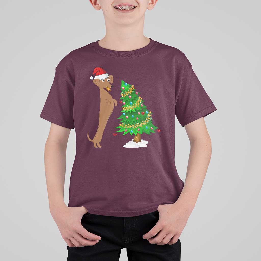 Funny Christmas Wiener Dog T Shirt For Kid Decorations Xmas Tree - Wonder Print Shop