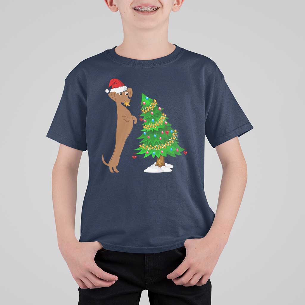 Funny Christmas Wiener Dog T Shirt For Kid Decorations Xmas Tree - Wonder Print Shop