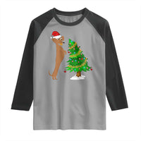 Funny Christmas Wiener Dog Raglan Shirt Decorations Xmas Tree - Wonder Print Shop