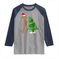 Funny Christmas Wiener Dog Raglan Shirt Decorations Xmas Tree - Wonder Print Shop